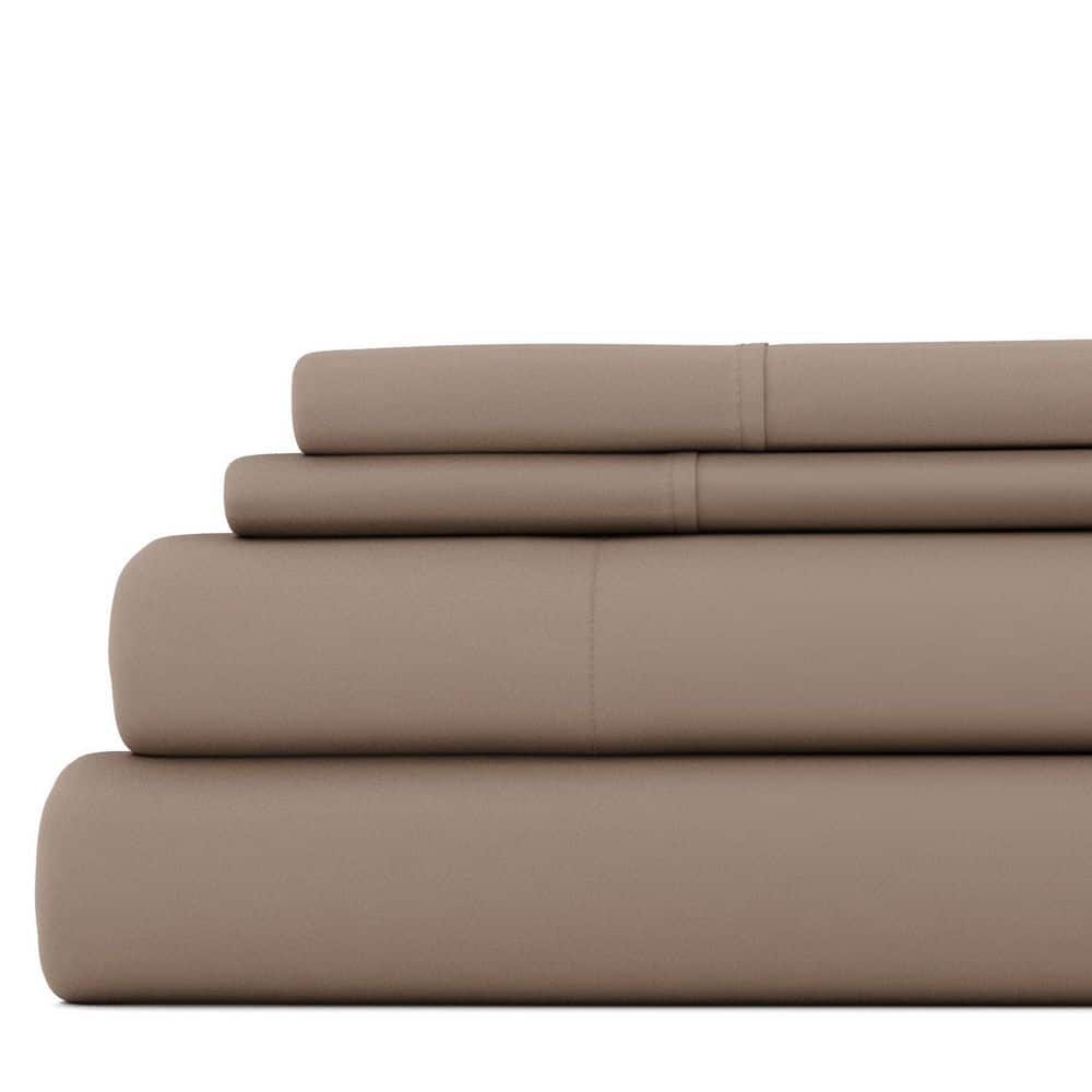 4-Piece Taupe Solid Microfiber California King Sheet Set