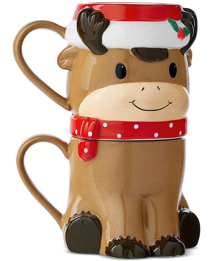 Holiday Lane Reindeer Set of 2 Stacked Mugs