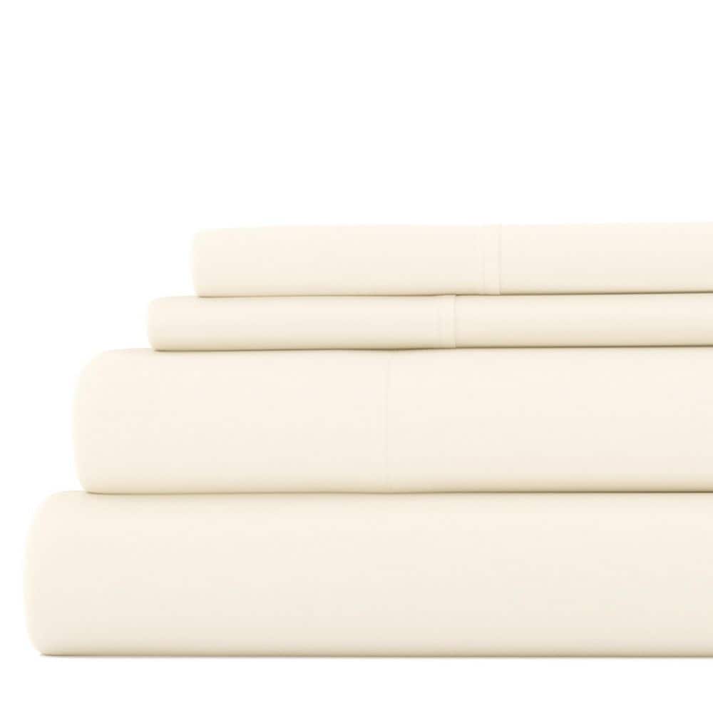 4-Piece Ivory Solid Microfiber California King Sheet Set