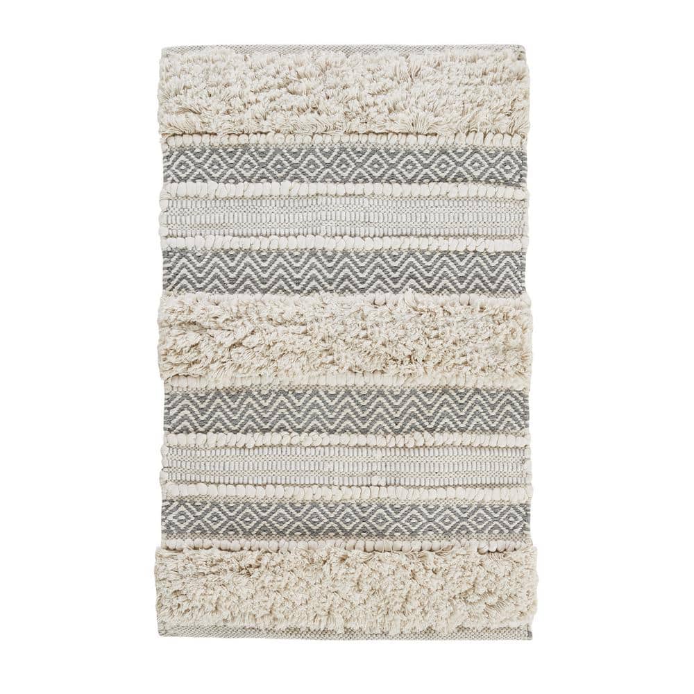Asher 20 in. x 32 in. Grey Woven Texture Stripe Bath Rug