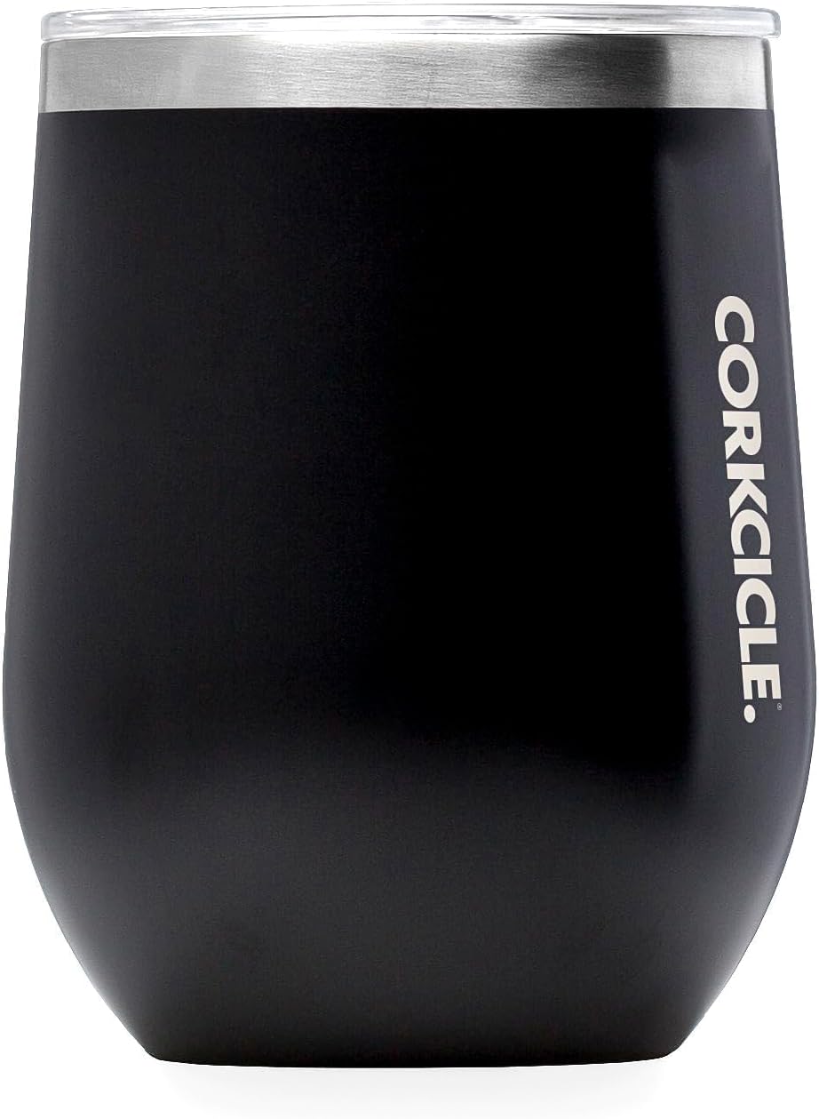 Corkcicle Stemless Wine Tumbler - Keeps Drinks Cold for 6 Hours - Triple-Insulated Stainless Steel - Non-Slip Base - Summer Drinkware Gift - Keeps Drinks Ice Cold - 12 oz - Matte Black