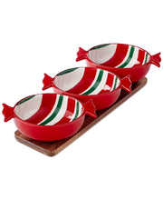 Holiday Lane Set of 3 Candy Bowls with Wood Tray