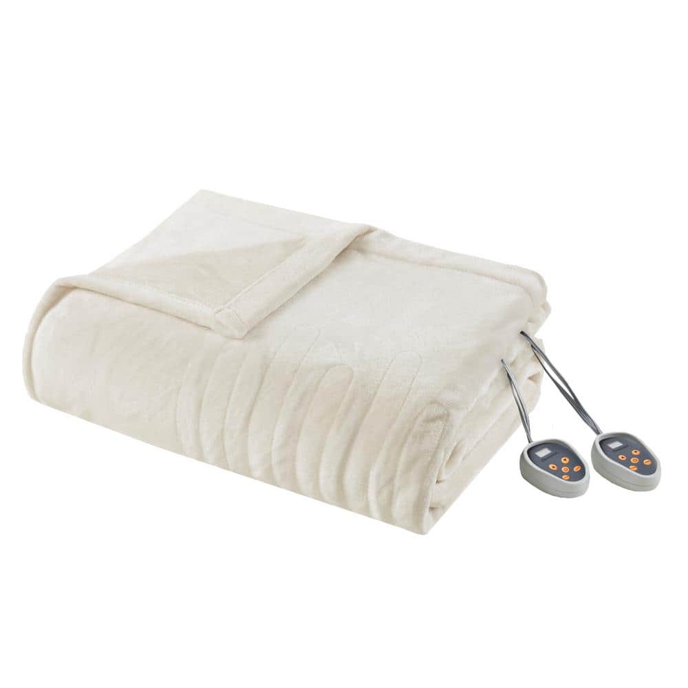 80 in. x 84 in. Heated Plush Ivory Full Blanket