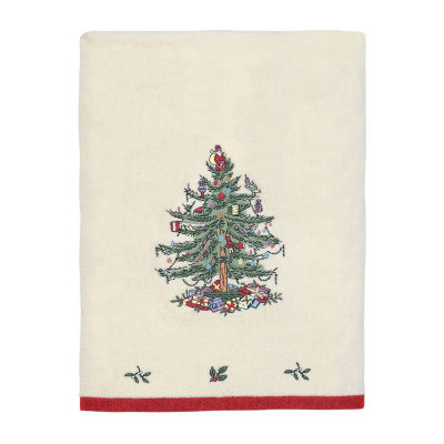 Spode Christmas Tree Embroidered Holiday Bath and Hand Towel