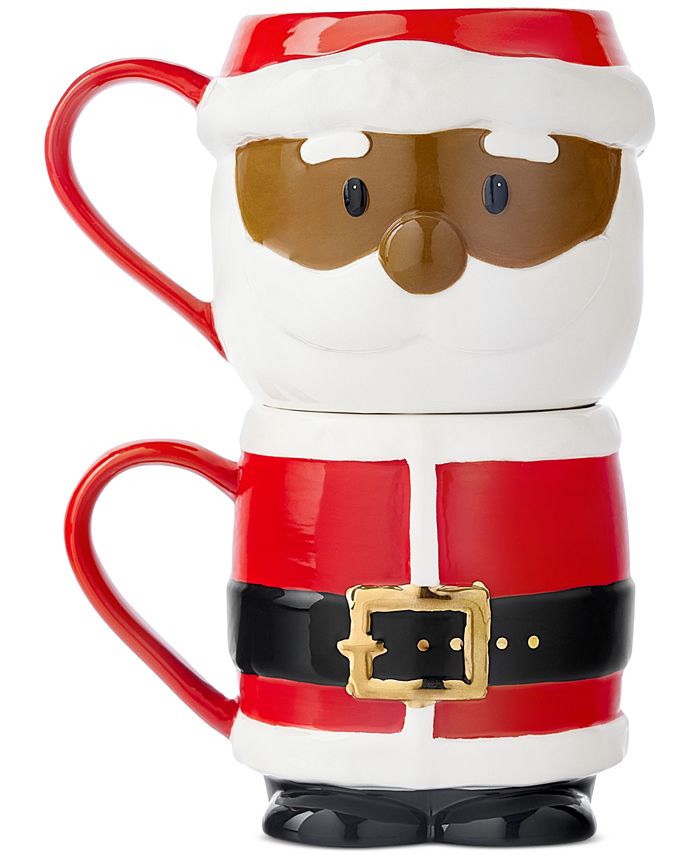 Holiday Lane African-American Santa Set of 2 Stacked Mugs