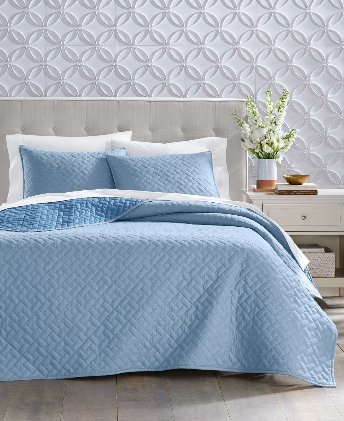 Charter Club Reversible Chambray Quilt, Twin, Created for Macy's - Blue