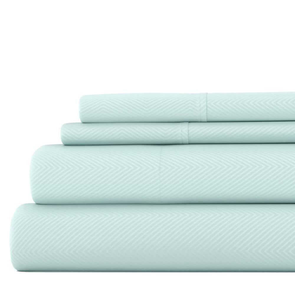 4-Piece Aqua Geometric Microfiber Twin Sheet Set