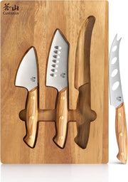 Cangshan 1027327 3-Piece Olive Wood Cheese Knife Set with Acacia Cheese Board