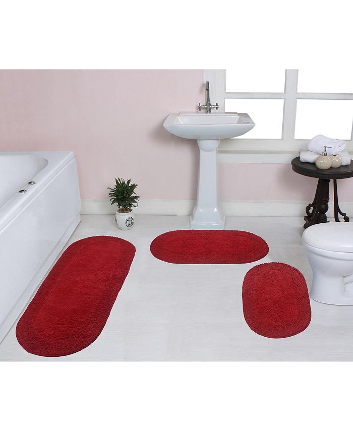 Double Ruffle Bath Rug Set, 3 Piece - Red