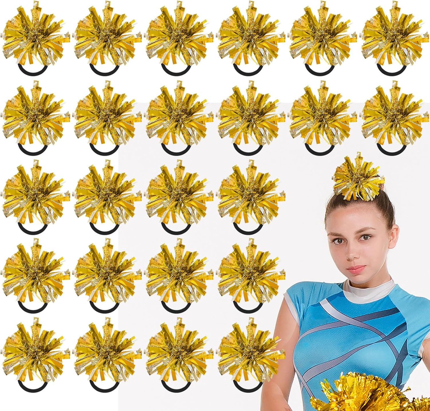 Shappy 2 Color Mini Pom Poms Hair Ropes for Cheerleading 4 Inch Ponytail Holder for School Team Spirit Sports Dance Cheering