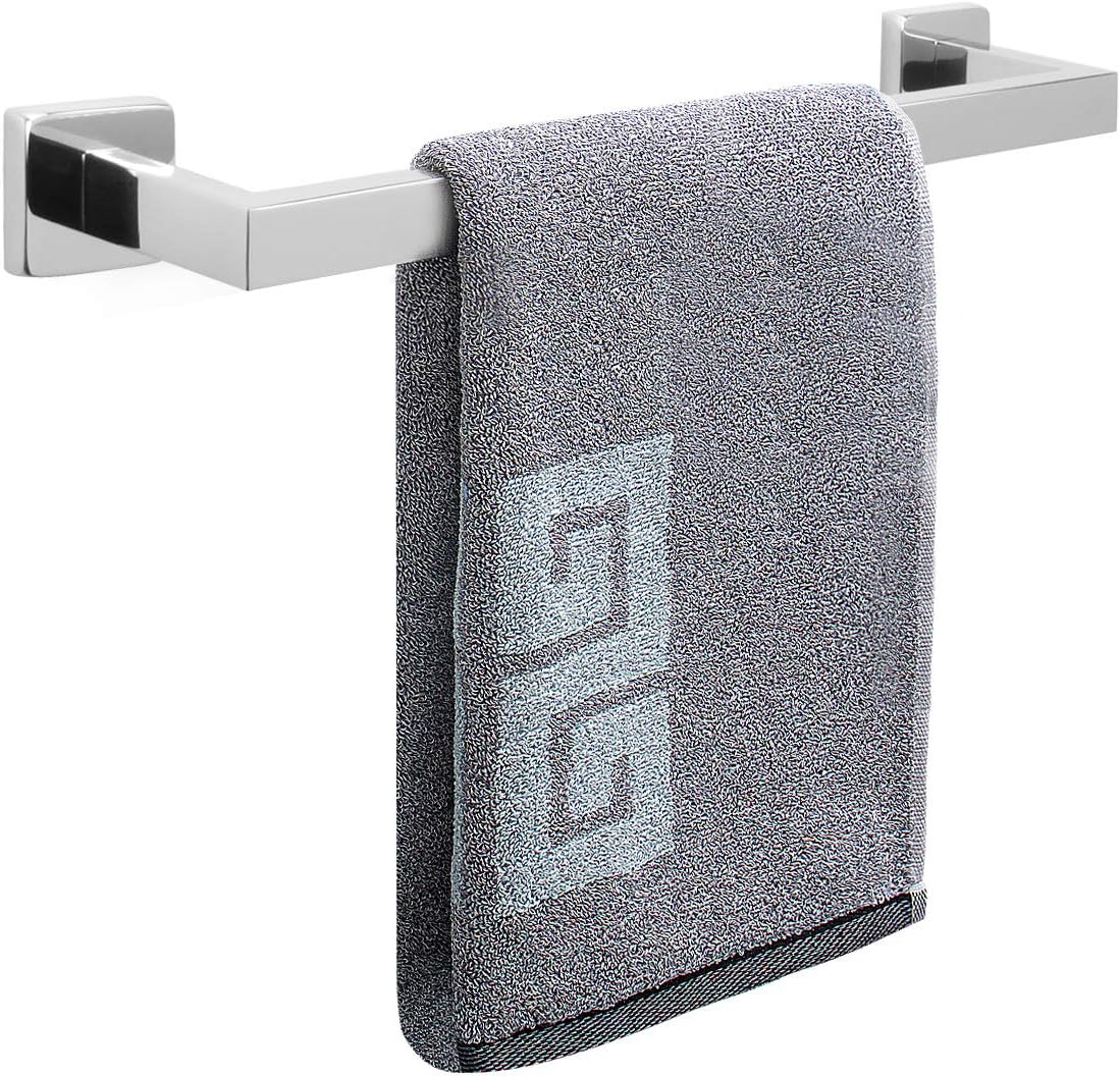 NearMoon Towel Bar, Bath Accessories Premium Thicken Stainless Steel Square Shower Towel Rack for Bathroom, Towel Holder Wall Mounted (1 Pack, Chrome Finish, 16 Inch)