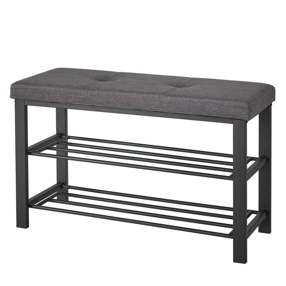 19.48 in. H x 31.88 in. W Black Fabric Upholstered 10-Paired Shoe Storage Bench