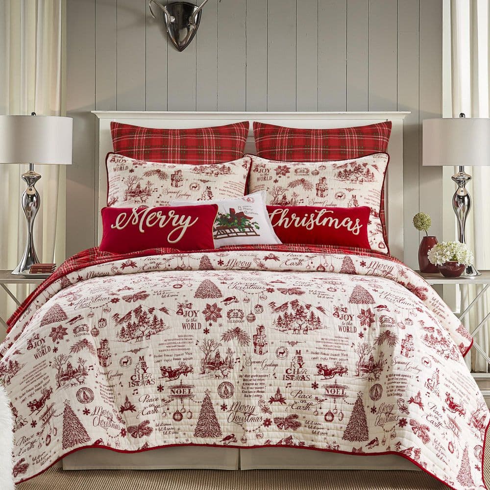 Yuletide Red Plaid Quilted Cotton Euro Sham (Set of 2)