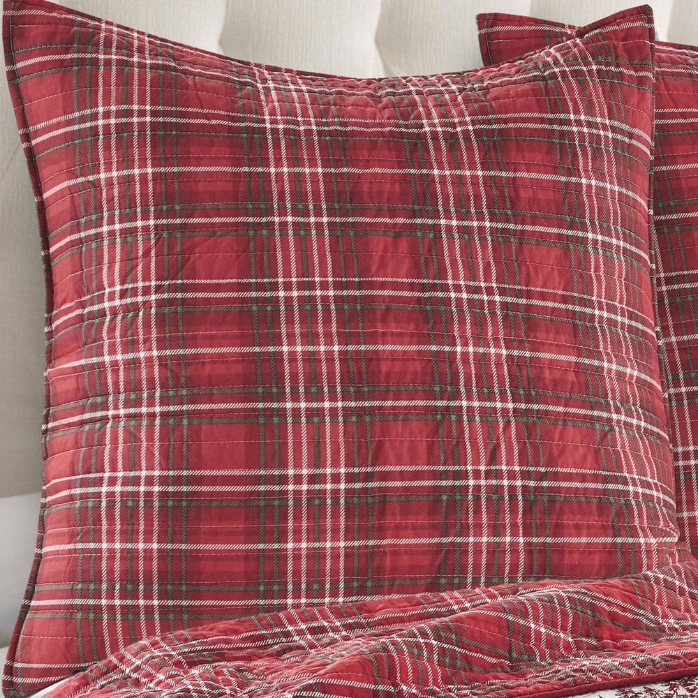 Yuletide Red Plaid Quilted Cotton Euro Sham (Set of 2)