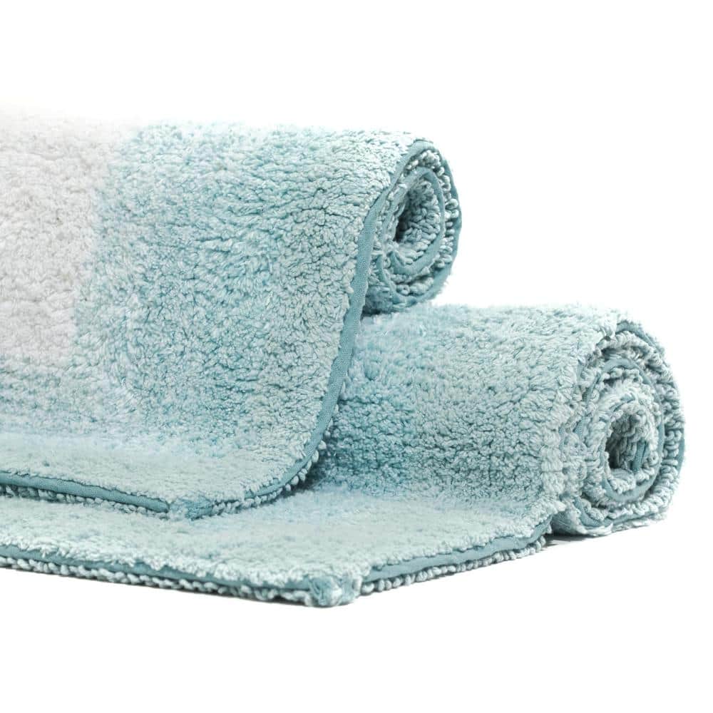 Whitney Ombre Reversible Porcelain Blue 21 in. x 34 in. & 17 in. x 24 in. 2-Piece Bath Rug Set