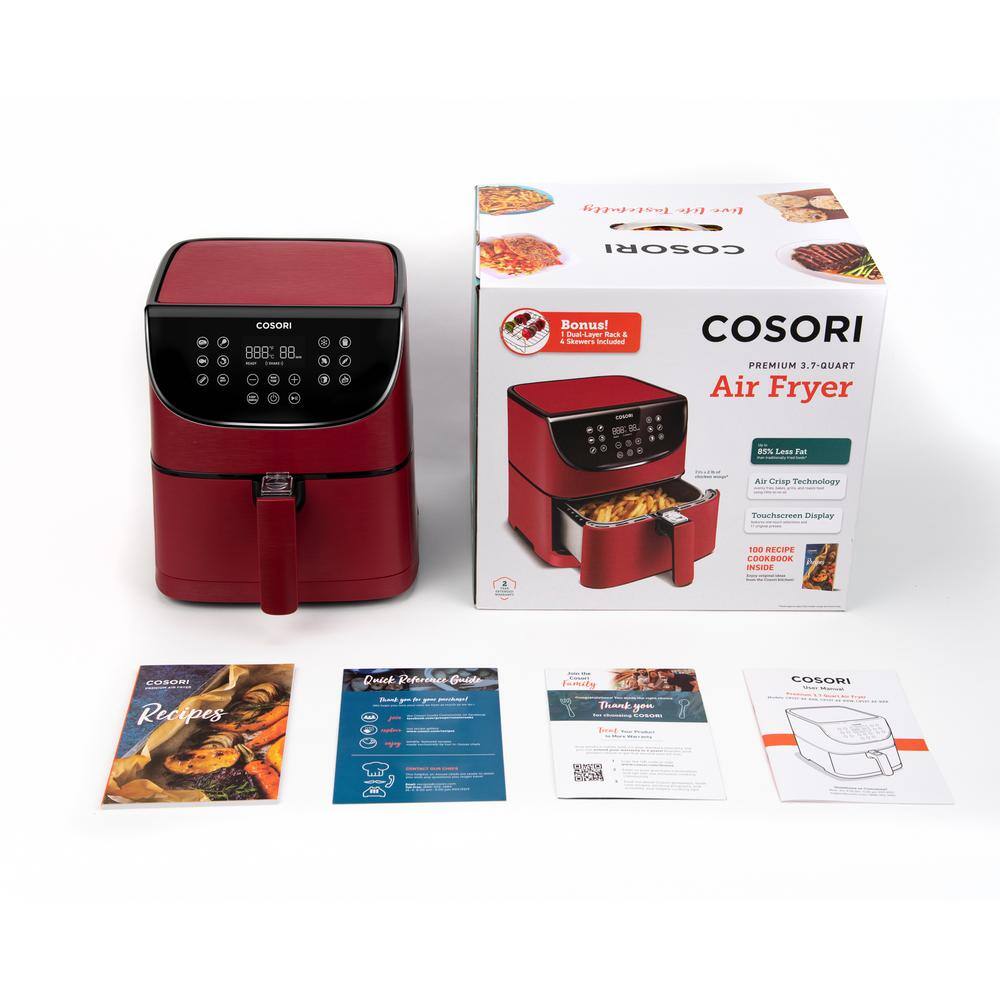 Premium 5.8 Qt. Red Air Fryer with Skewer Rack Set