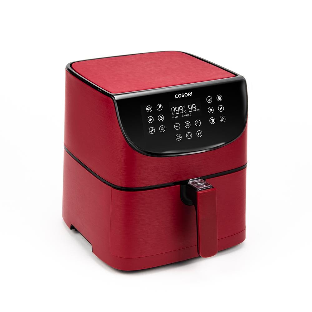 Premium 5.8 Qt. Red Air Fryer with Skewer Rack Set