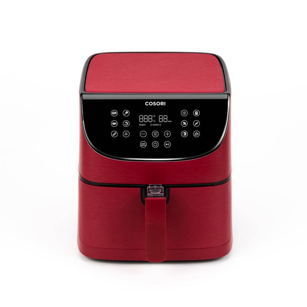 Premium 5.8 Qt. Red Air Fryer with Skewer Rack Set