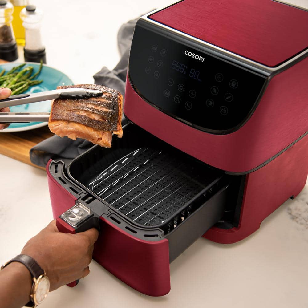 Premium 5.8 Qt. Red Air Fryer with Skewer Rack Set