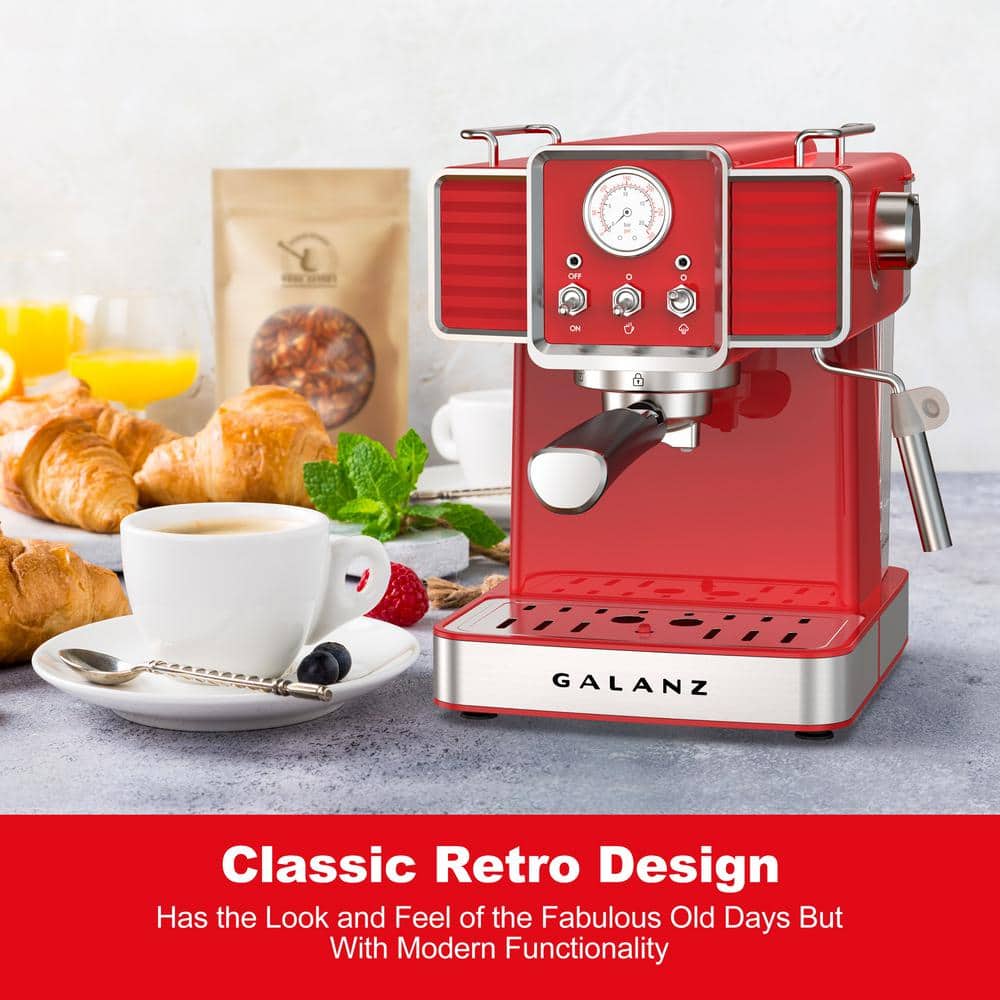 2-Cup Red Espresso Machine with Retro Design