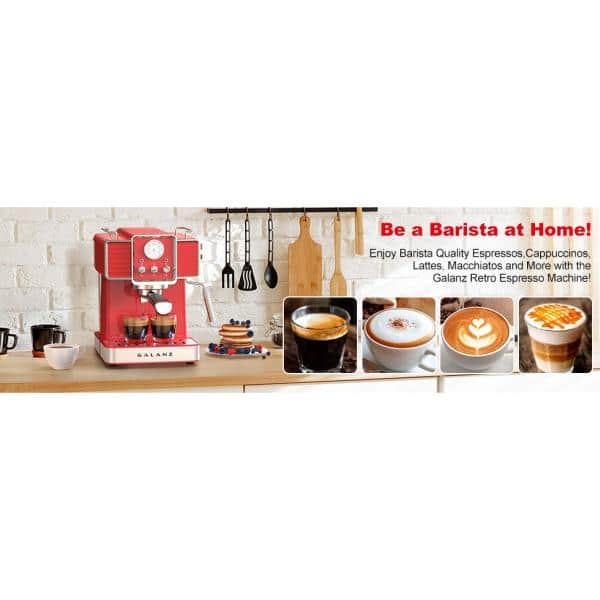 2-Cup Red Espresso Machine with Retro Design