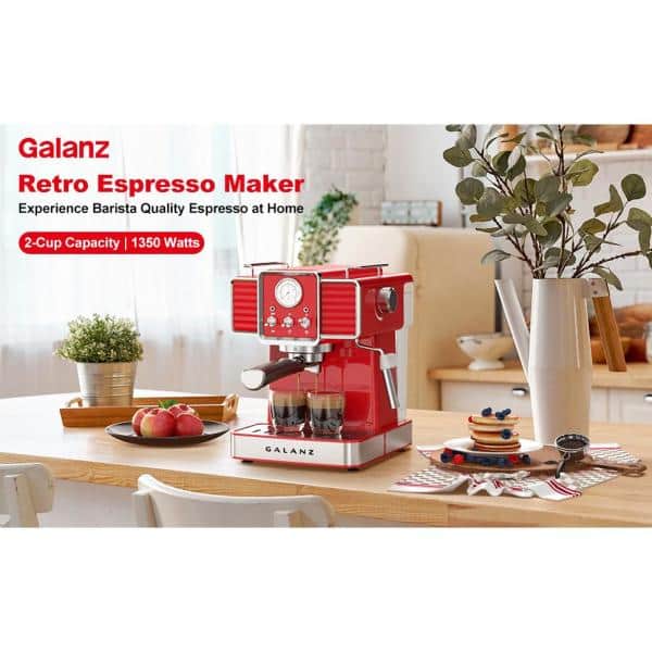 2-Cup Red Espresso Machine with Retro Design