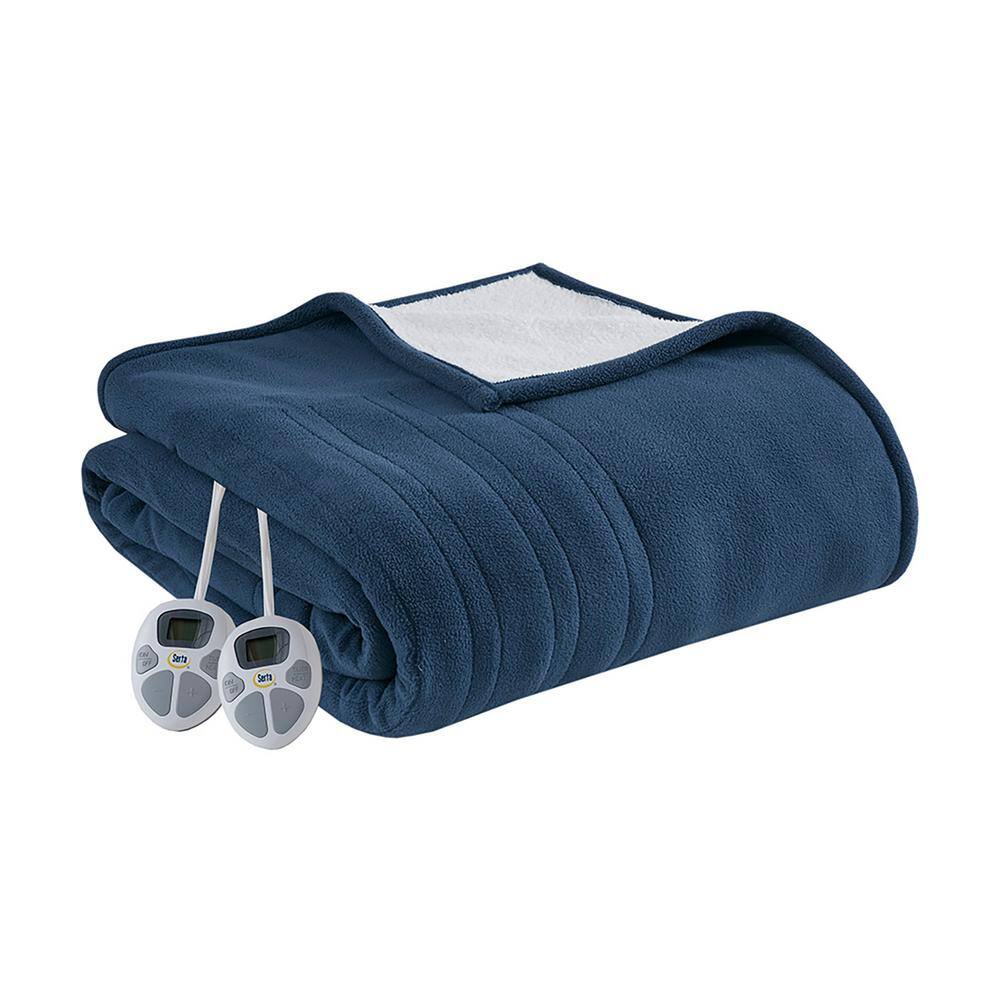 Serta Fleece to Sherpa Blue Fleece Twin Electric Blanket