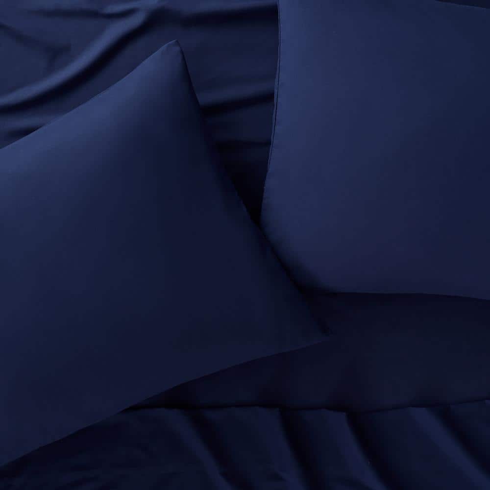 Simply Clean 3-Piece Navy Solid 300-Thread Count Microfiber Twin XL Sheet Set