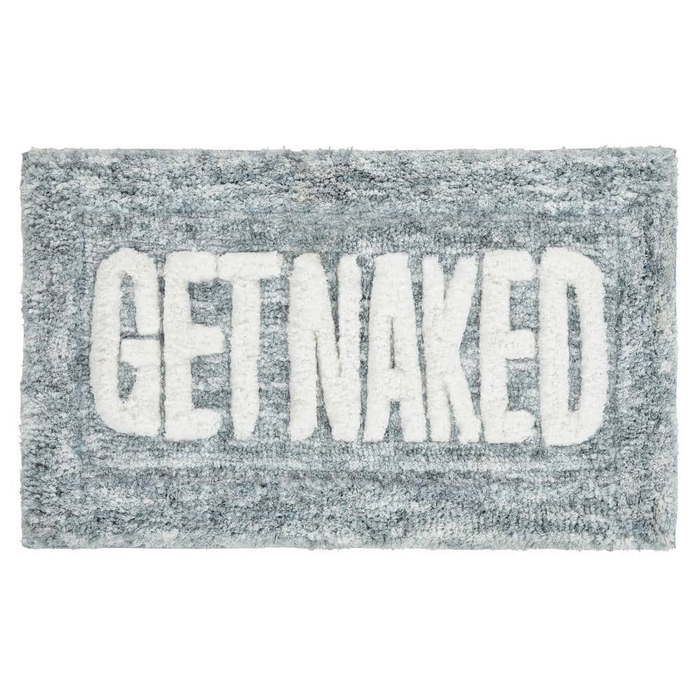 Get Naked 20 in. x 32 in. Teal Green Typography Polyester Rectangle Bath Rug