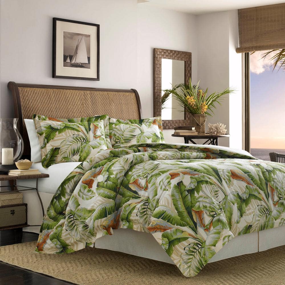 Palmiers 4-Piece Green Botanical Cotton California King Comforter Set
