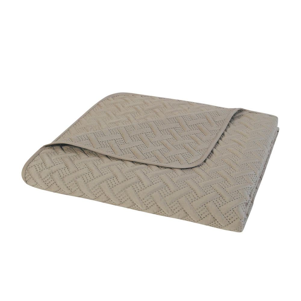 Nina Embossed 3 Piece Taupe Basketweave Microfiber Full/Queen Quilt Set