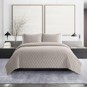 Vera Wang - Diamond Velvet 3-Piece Beige Solid Plush Microfiber Queen Quilt Set