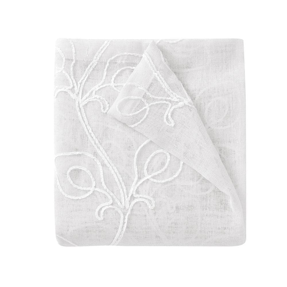 Stella 70 in. x 72 in. White Embroidered Shower Curtain