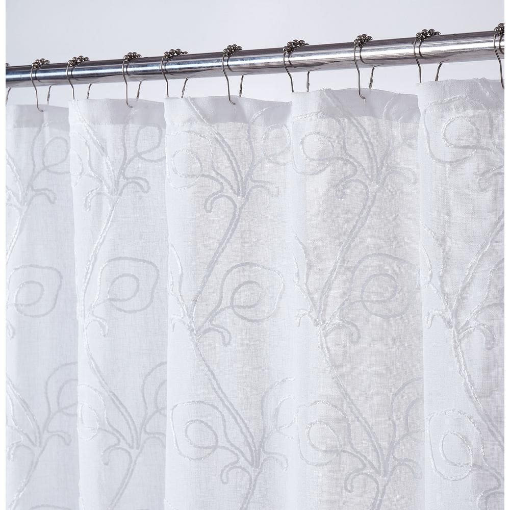 Stella 70 in. x 72 in. White Embroidered Shower Curtain