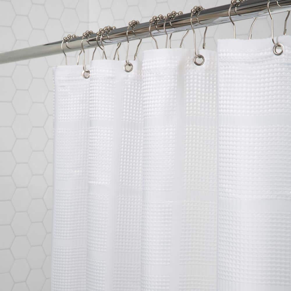 Elle Decor Jacquard Solid Weave White 70 in x 72 in Shower Curtain