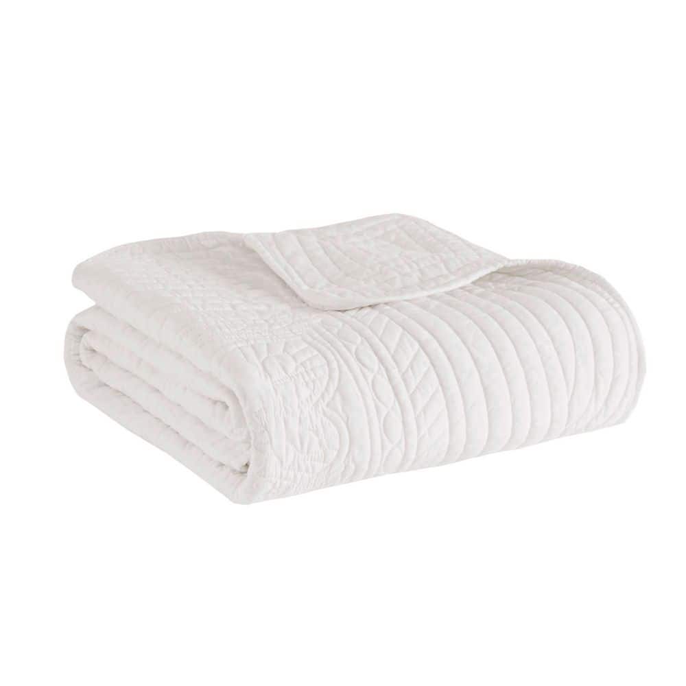 Marino White Solid Polyester 60 x 72 in. Oversized Quilted Throw with Scalloped Edges