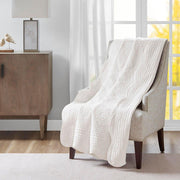 Marino White Solid Polyester 60 x 72 in. Oversized Quilted Throw with Scalloped Edges