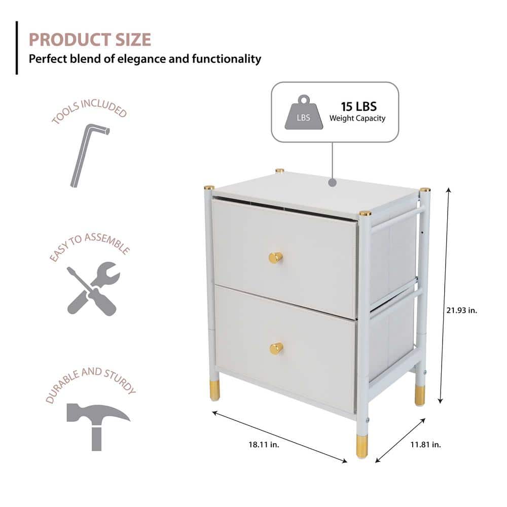 2-Drawer Luxury Nightstand in White