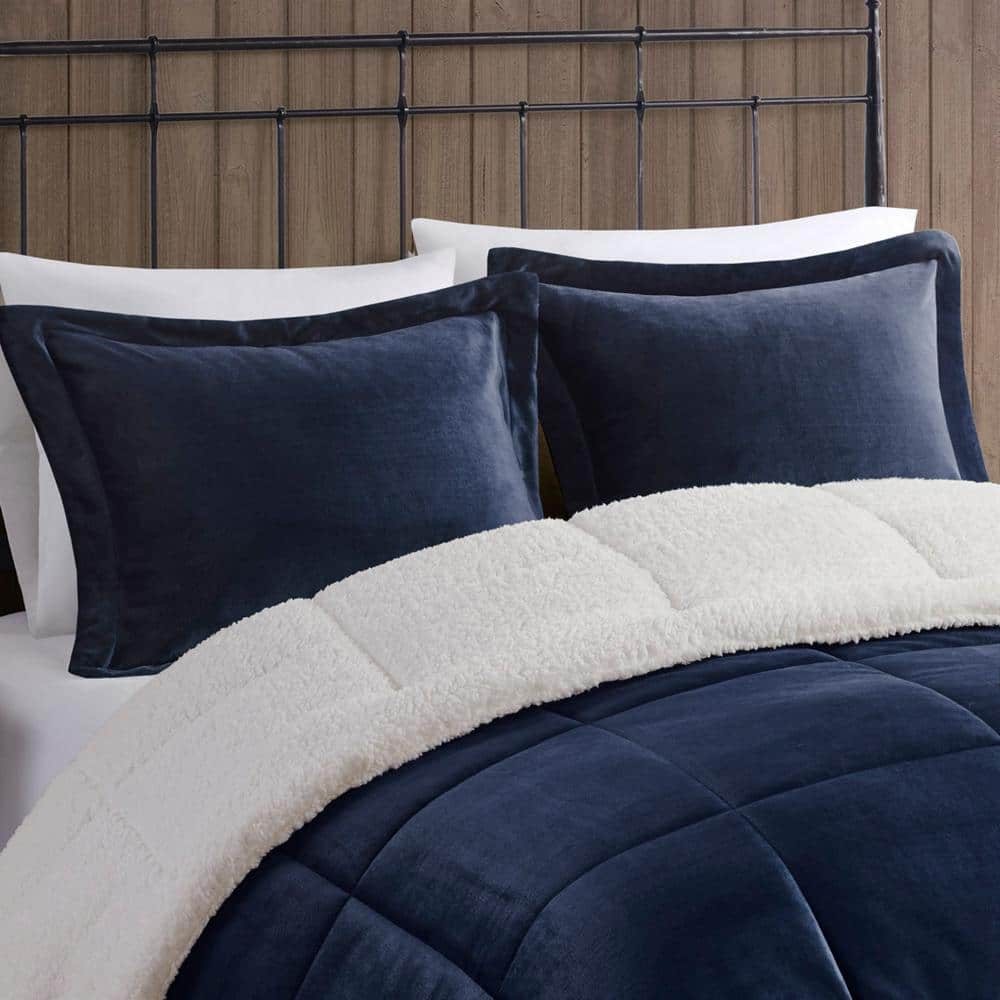 Alton Polyester Navy/Ivory Full/Queen Berber Comforter Set