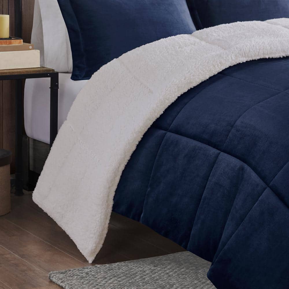 Alton Polyester Navy/Ivory Full/Queen Berber Comforter Set