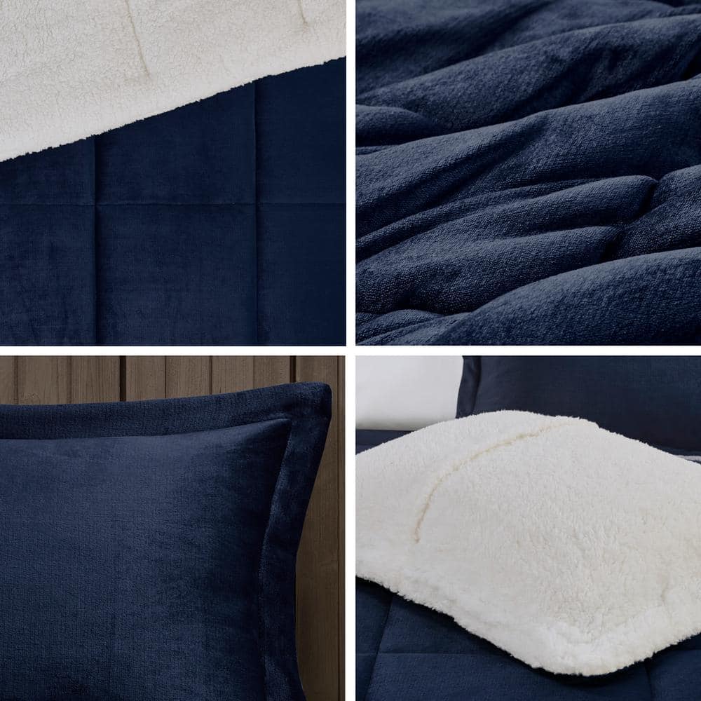 Alton Polyester Navy/Ivory Full/Queen Berber Comforter Set