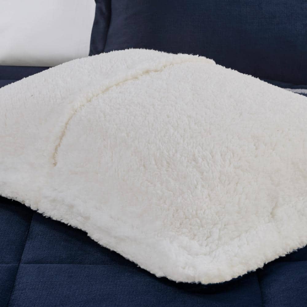 Alton Polyester Navy/Ivory Full/Queen Berber Comforter Set