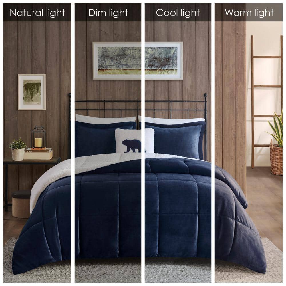 Alton Polyester Navy/Ivory Full/Queen Berber Comforter Set