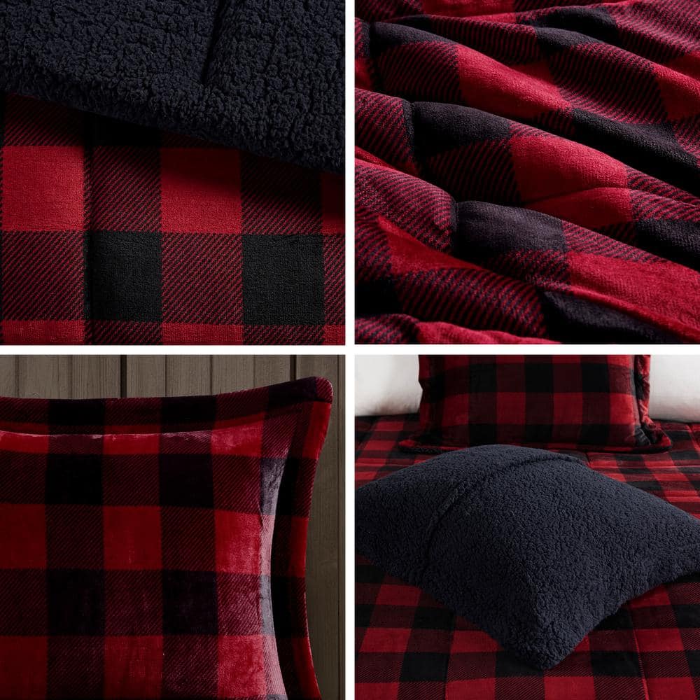 Alton Polyester Red/Black Buffalo Check Full/Queen Berber Comforter Set