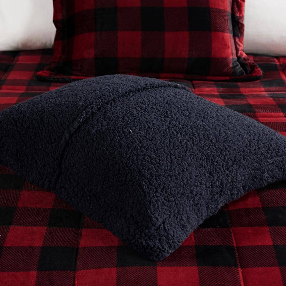 Alton Polyester Red/Black Buffalo Check Full/Queen Berber Comforter Set