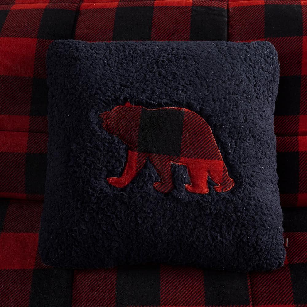 Alton Polyester Red/Black Buffalo Check Full/Queen Berber Comforter Set