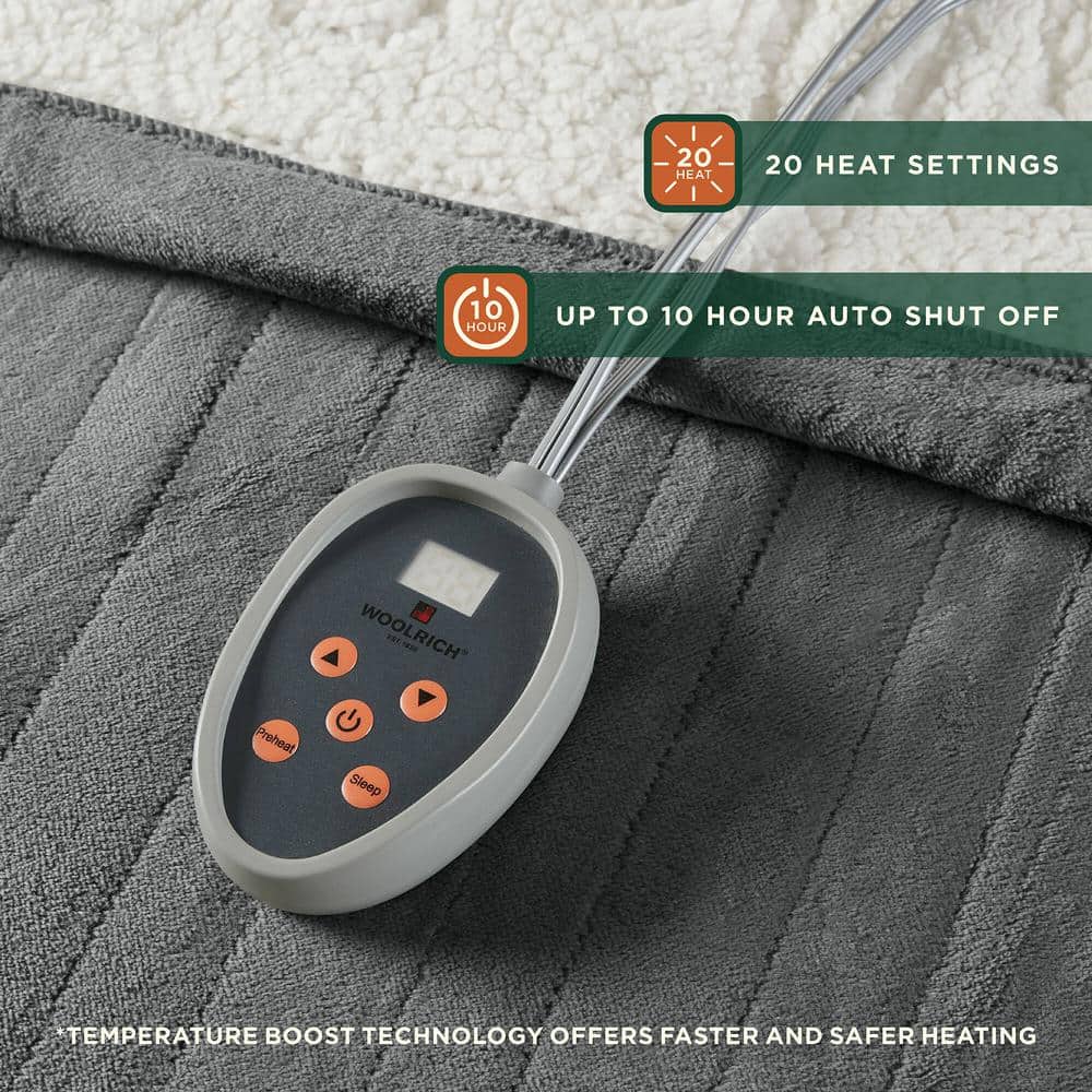 Woolrich Heated Plush to Berber Grey Polyester Full Electric Blanket