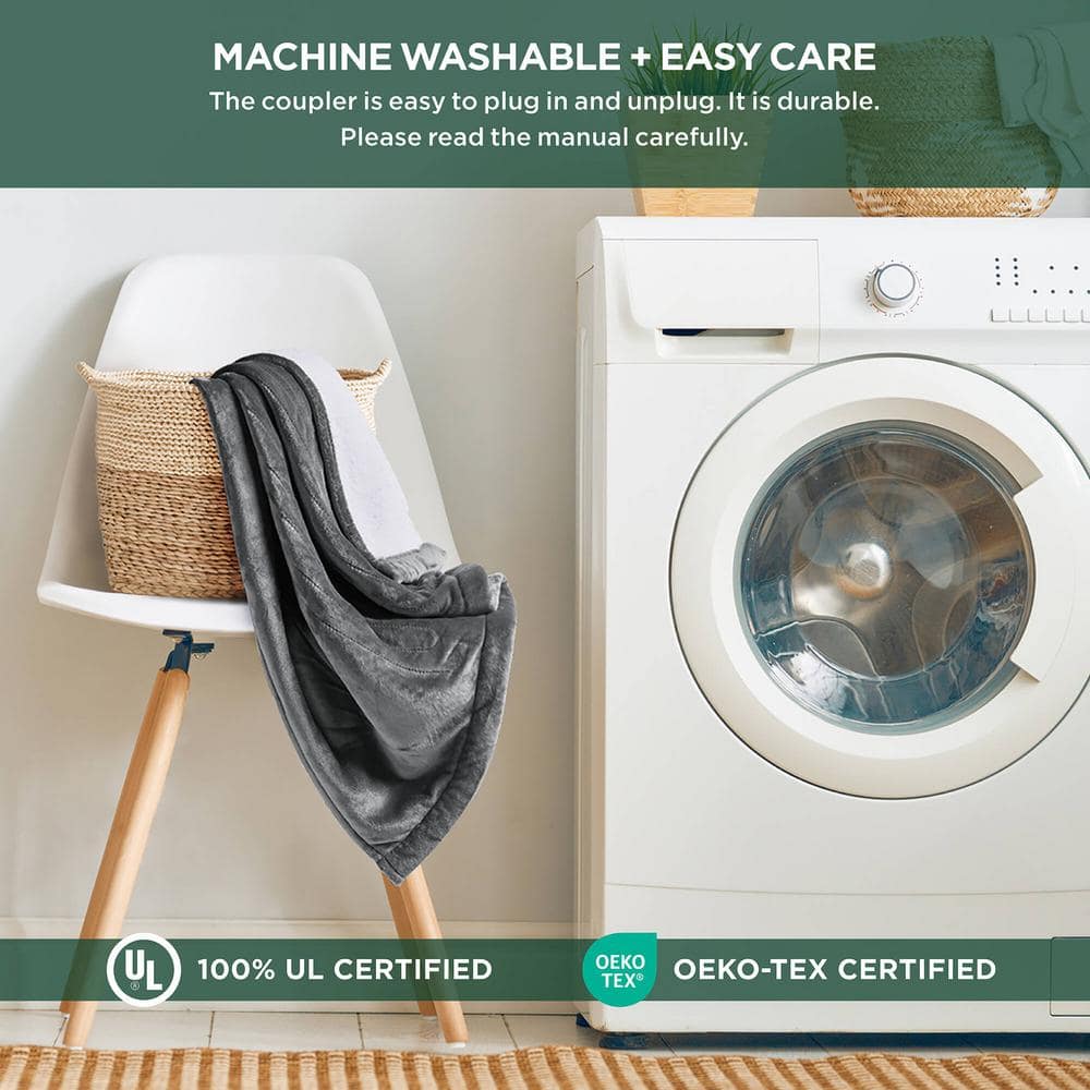 Woolrich Heated Plush to Berber Grey Polyester Full Electric Blanket